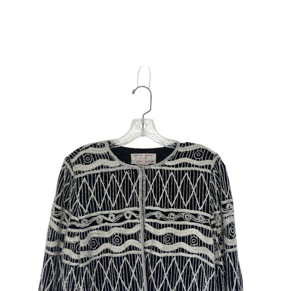 Adrianna Papell Evening Black Silver Formal Beaded Dressy Silk Jacket Medium - Picture 5 of 13